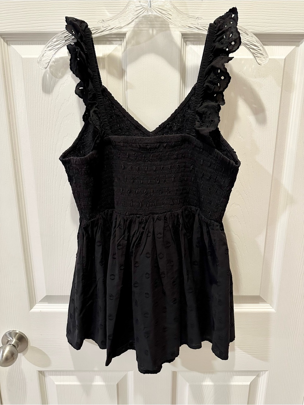 Torrid 0X Black Babydoll Cotton Clip Dot Smocked Bodice Tank - Picture 4 of 10